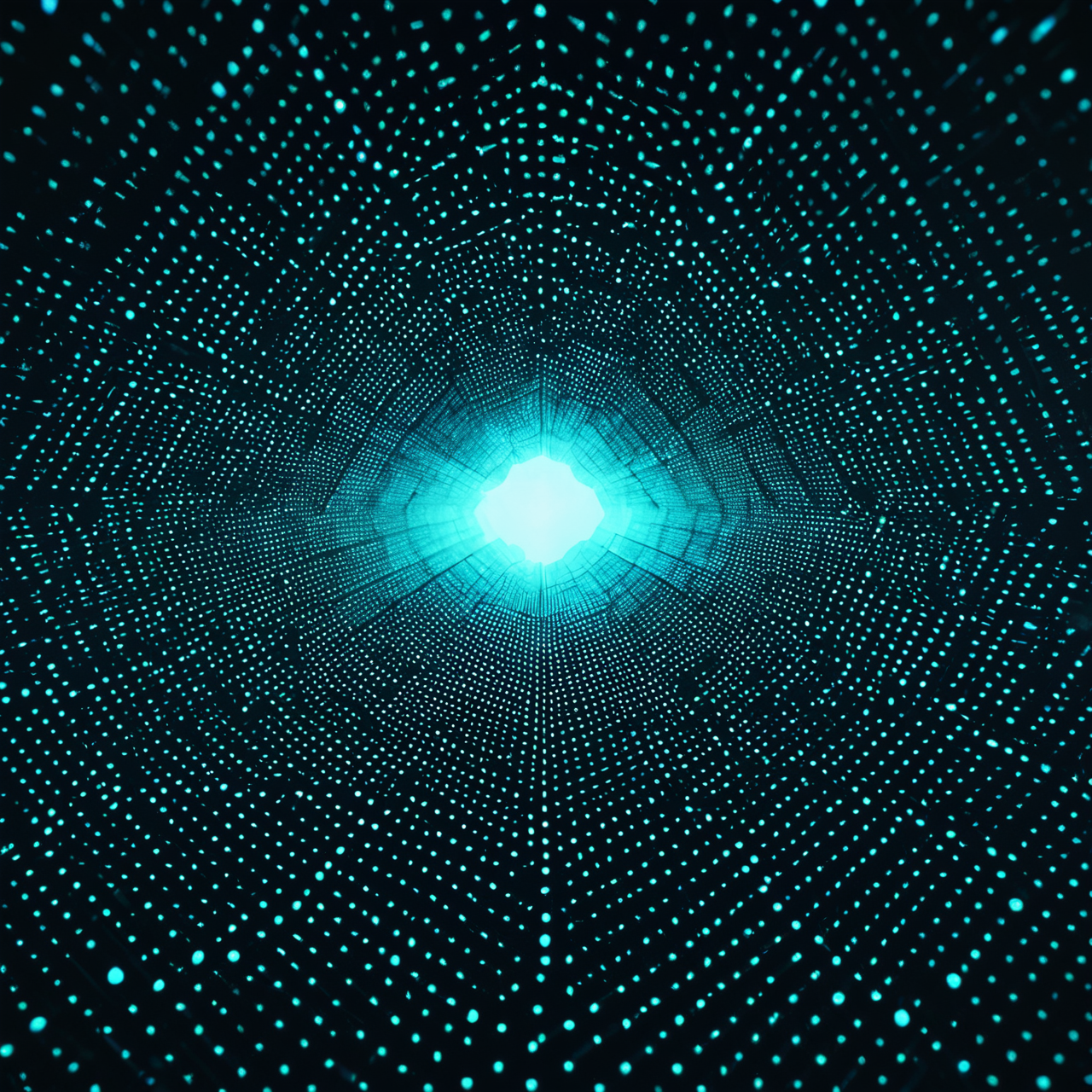An abstract image showing soft, glowing light breaking through a rigid, geometric grid structure.